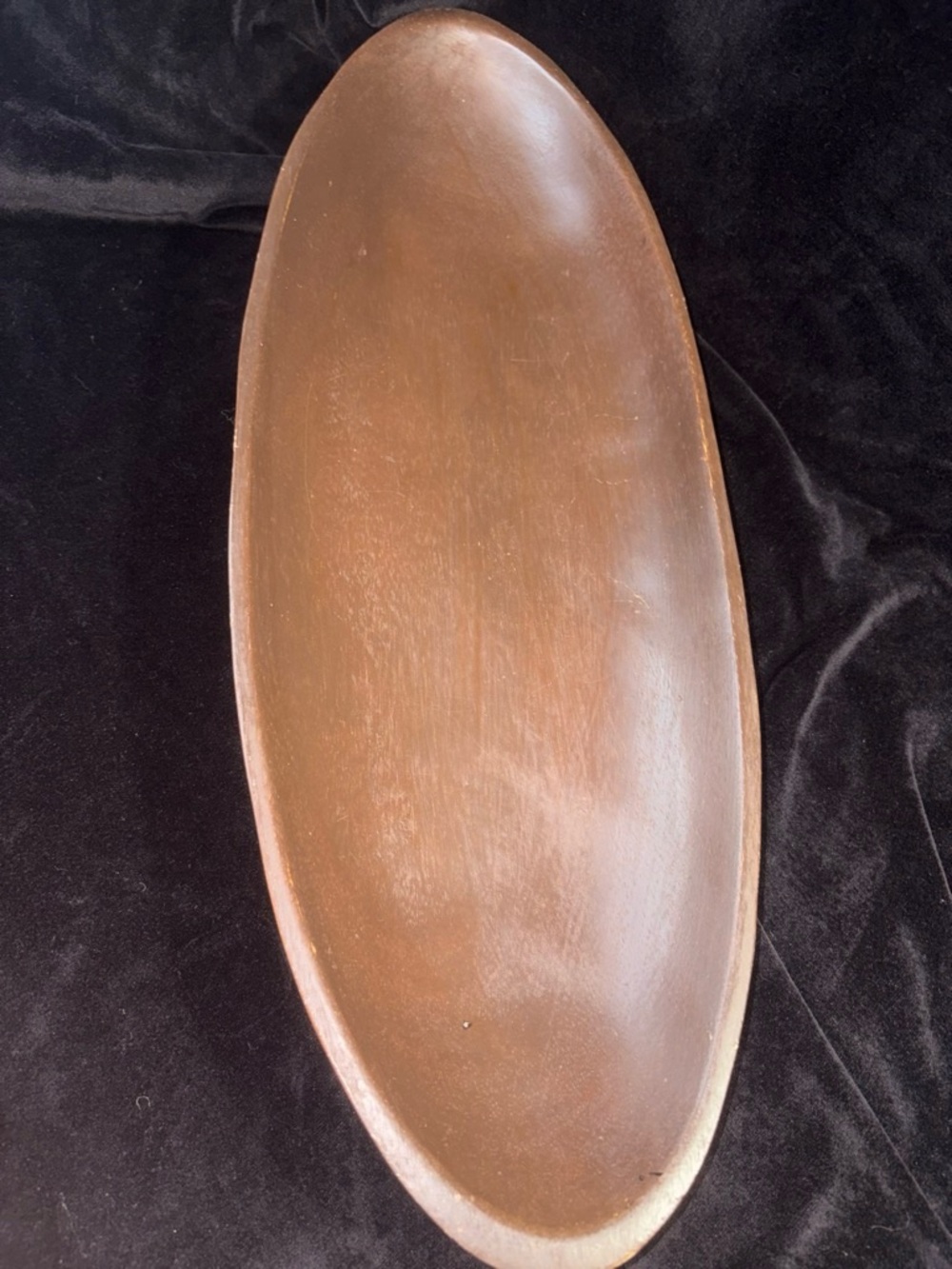 Handmade Carved Wood Oval Boat Centerpiece Tray Large Dark Brown Organic Modern
